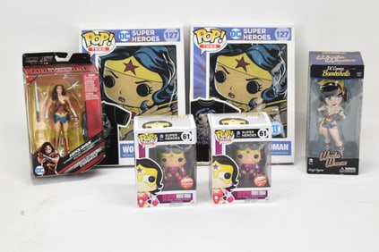 Group of Wonder Woman Funko Pop Collectibles