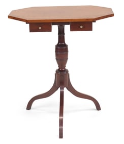 Rare Federal Birchwood Two-Drawer Octagonal Top Candlestand