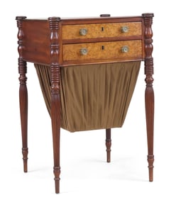 Federal Figured Maple and Mahogany Two-Drawer Sewing Table