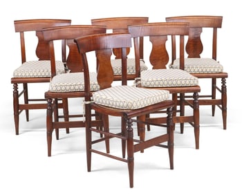 Set of Six Late Federal Maple Cane-Seat Dining Chairs