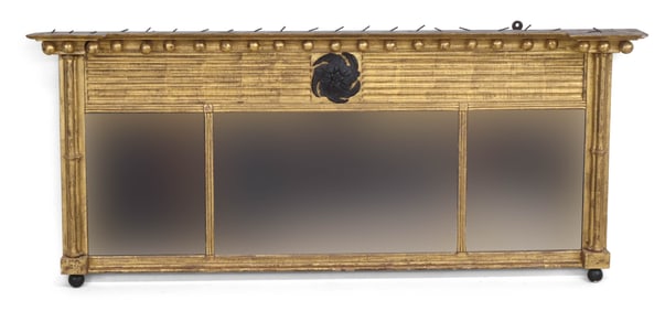 Federal Part Ebonized Giltwood Over Mantel Looking Glass
