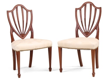 Pair of Federal Carved Mahogany Shield Back Side Chairs