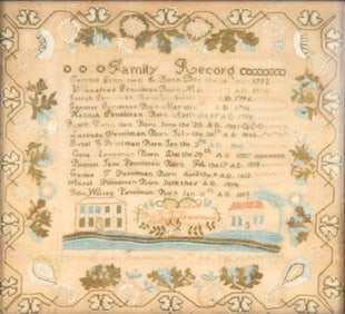 Silk on Linen Needlework, Penniman Family Register