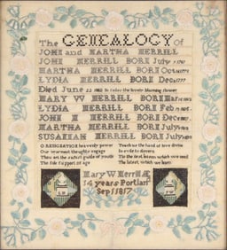 Silk on Linen, Merrill Family Genealogy Sampler