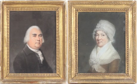 Attrib. James Sr or Ellen Sharples, Portraits of a Lady and a Gentleman, c. 1795-1800, Pastel
