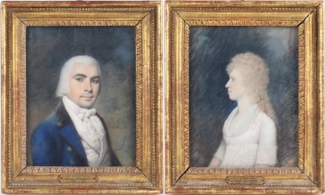 Attrib. James Sr or Ellen Sharples, Mr. and Mrs. Lynde Catlin, Pastel on Gray Paper