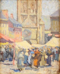 George Loftus Noyes, Canadian 1864-1954, Marketplace, c.1898, Oil on Board