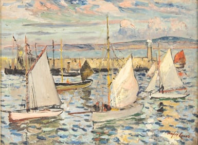 Hayley Lever, 1876-1958, Sailboats, St. Ives, Oil on Canvas