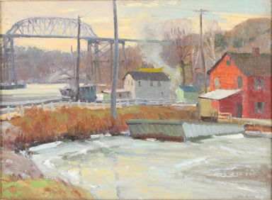 Harry Leith Ross, 1886-1973, Trenton Bridge from Morrisville, Oil on Canvas Laid Down on Board