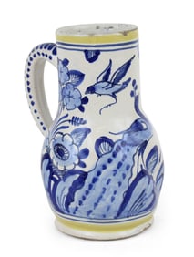 Yellow and Cobalt-Decorated Dutch Delft Tin Glazed Earthenware Mug