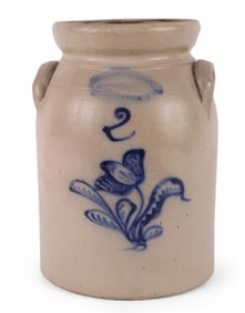 Cobalt and Floral-Decorated Stoneware Two Gallon Jar