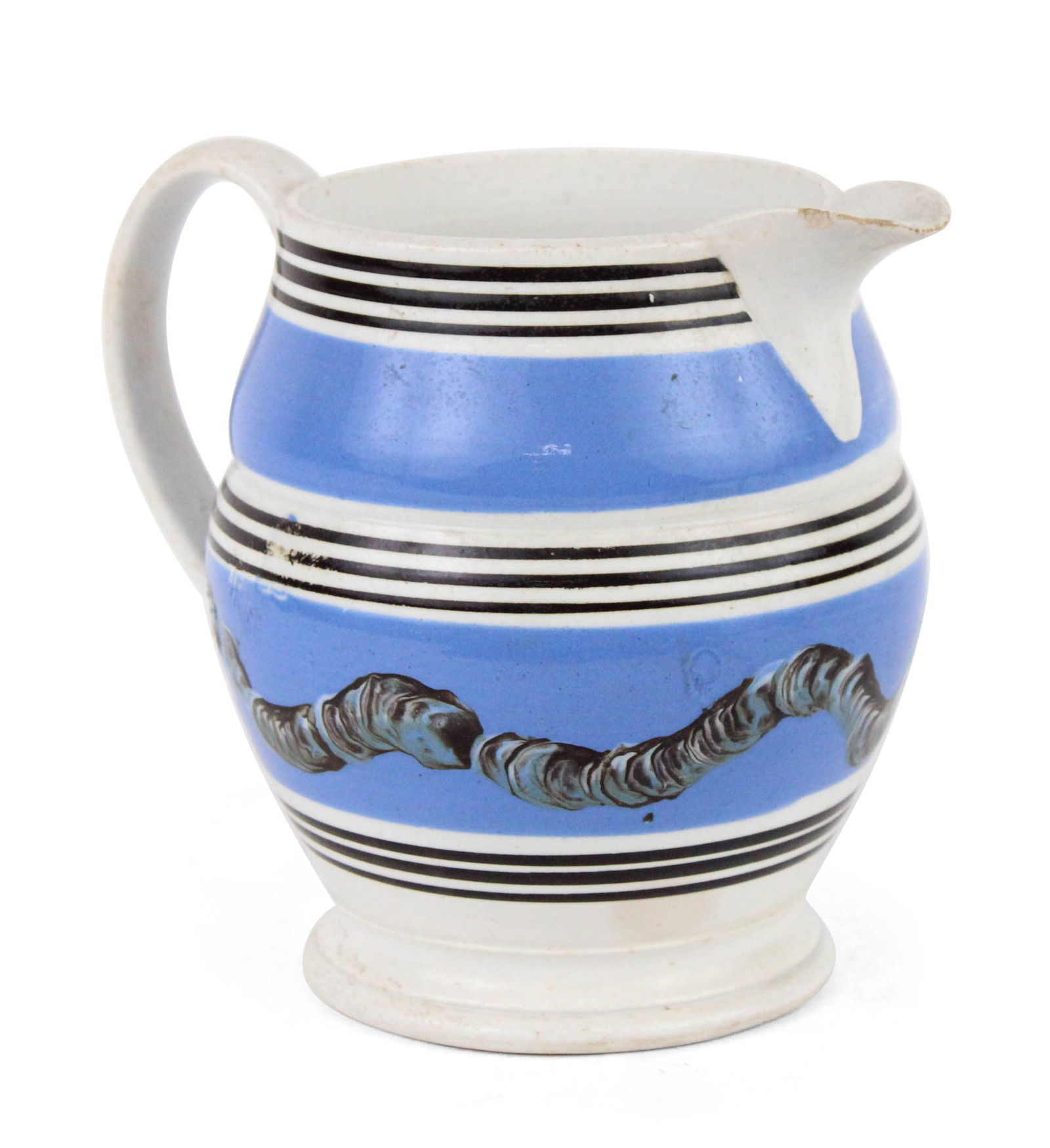 Polychrome and Earthworm-Decorated Mochaware Pitcher (1 of 9)