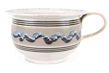 Polychrome and Earthworm-Decorated Mochaware Chamber Pot