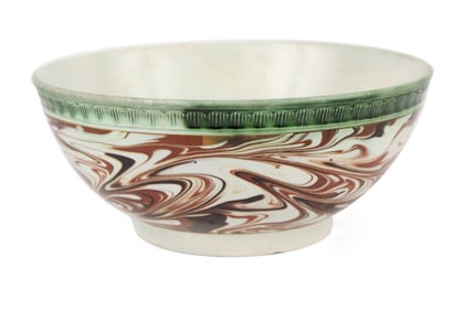 Polychrome-Decorated Pearlware Mochaware Bowl