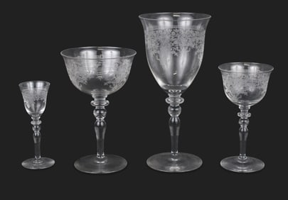 Group of Floral Etched Glass Stemware