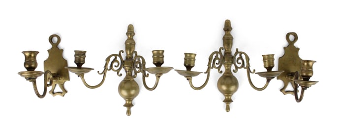Pair of Brass Double-Light Wall Sconces