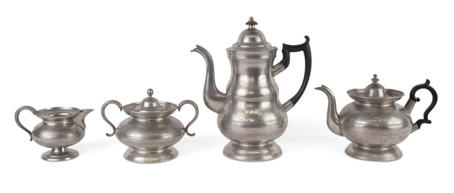 Assembled Engraved Pewter Tea and Coffee Service