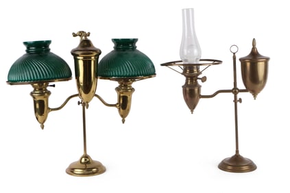 Two Brass Student Lamps