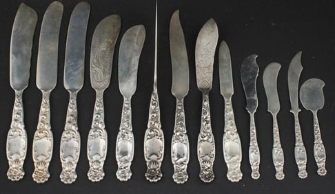 Heraldic Pattern Sterling Silver Knives