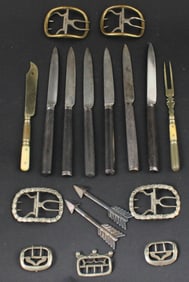 Six Silver and Ebony Fruit Knives