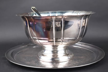 Large Gorham Silver Plated and Fluted Punch Bowl