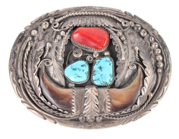 Large Navajo Silver & Turquoise Man's Buckle