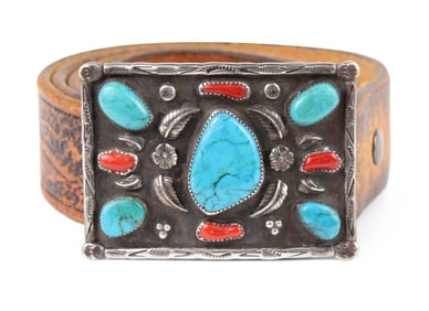 Large Navajo Silver & Turquoise Buckle