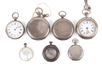 Six Swiss Cylinder Mait Silver-Cased Pocket Watches