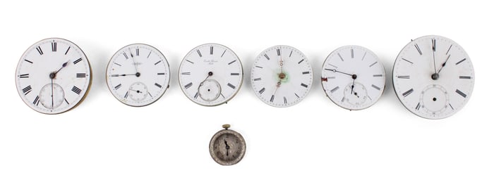 Seven Various 19th C. Porcelain Dialed Watch Movements