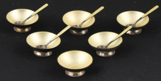 Six Danish Modern Sterling and Enamel Table Salts