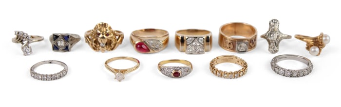 Thirteen Vintage Gold Rings