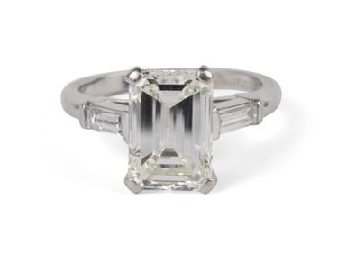1950's Emerald-Cut Diamond and Platinum Ring