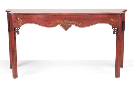 Minton-Spidell George III Style Red Lacquer Serpentine Altar Table