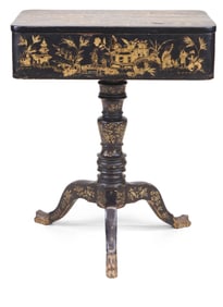 Chinse Export Black Lacquer Lift Top Sewing Table