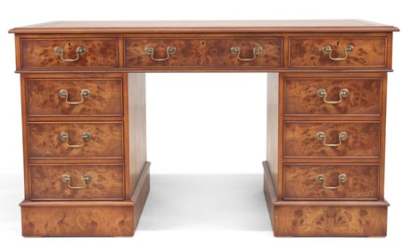 George III Leather Inset Burlwood Pedestal Desk