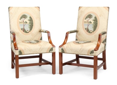 Pair of George III Style Mahogany Library Armchairs