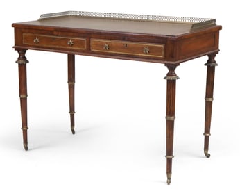 Regency Brass-Inlaid and Mounted Rosewood and Grained Writing Table