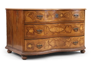 Baroque Marquetry Inlaid Walnut Chest of Drawers