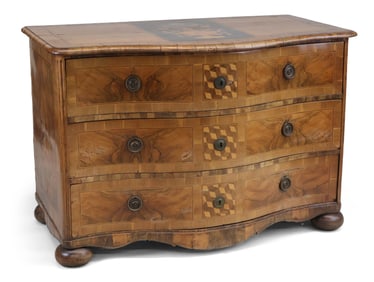Baroque Marquetry Inlaid Walnut Chest of Drawers