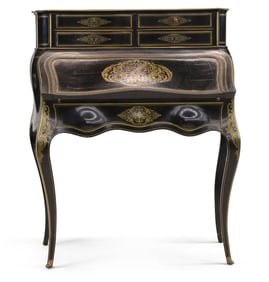 Napoleon III Brass-Inlaid Ebonized Ladies Writing Desk