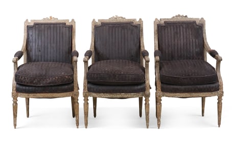 Three Louis XVI Painted Fauteuil