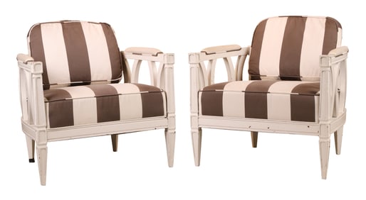Pair of Modern White Painted Regency Style Armchairs