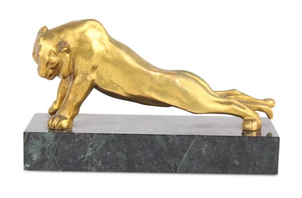 Gilt Metal Jaguar Bookend