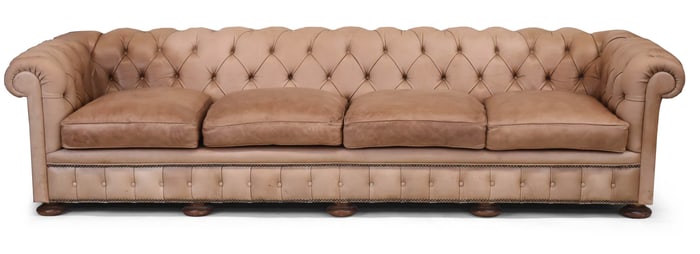 Tan Leather Chesterfield Roll Arm Sofa