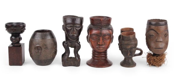Five African Figural Carved Hardwood Cups