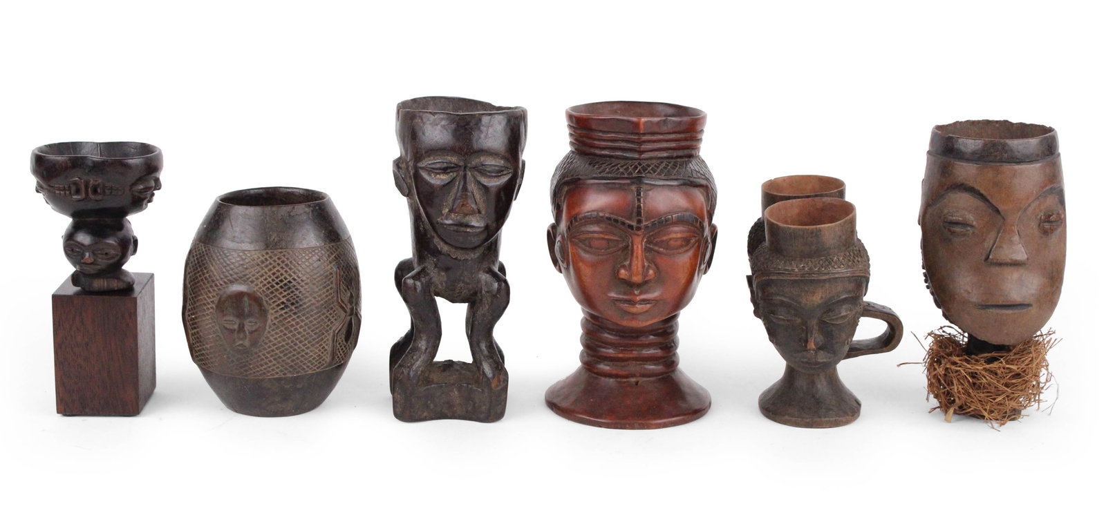 Five African Figural Carved Hardwood Cups (1 of 9)