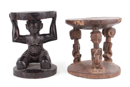 Two African Carved Hardwood Figural Stools