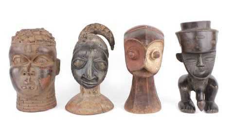 Four African Carved Wood Busts