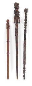 Three African Carved Wood Staffs