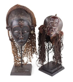 Two African Chokwe Carved Wood Tribal Masks